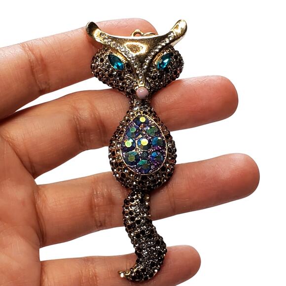 Betsey Johnson Gold Tone Rhinestone Fox Pendant Only No Chain 3" Unsigned - Picture 3 of 5